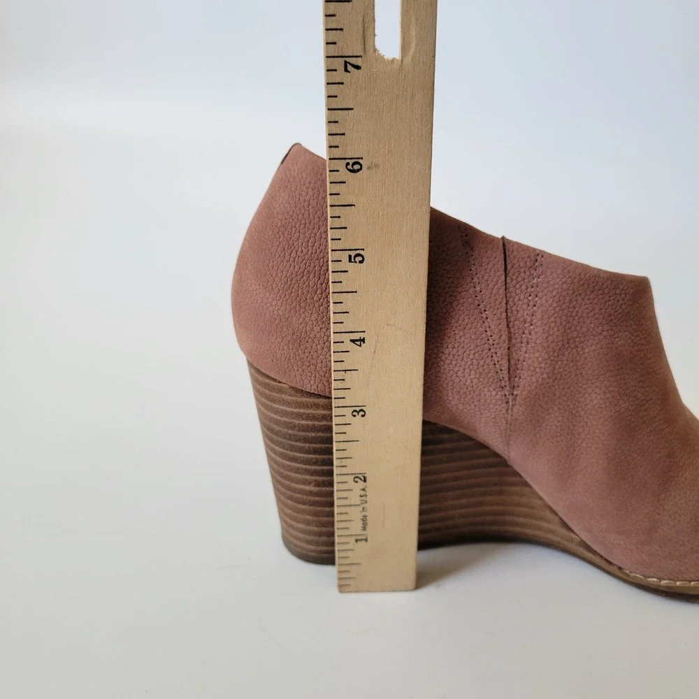 Lucky Brand Jaxy Mauve Leather D'Orsay Wedge Booties 8.5M Boho Chic Earthy